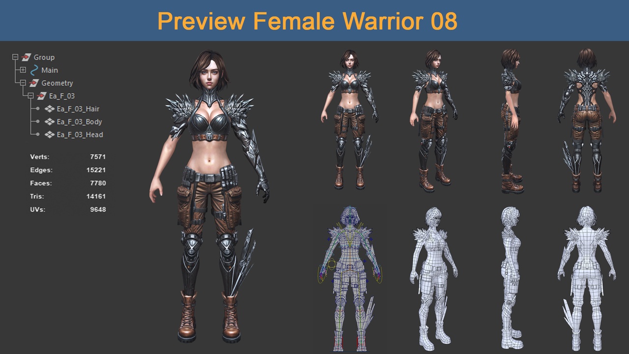 Media 1 for listing Character Female Warriors 08 - Ready for game Low-poly 3D model