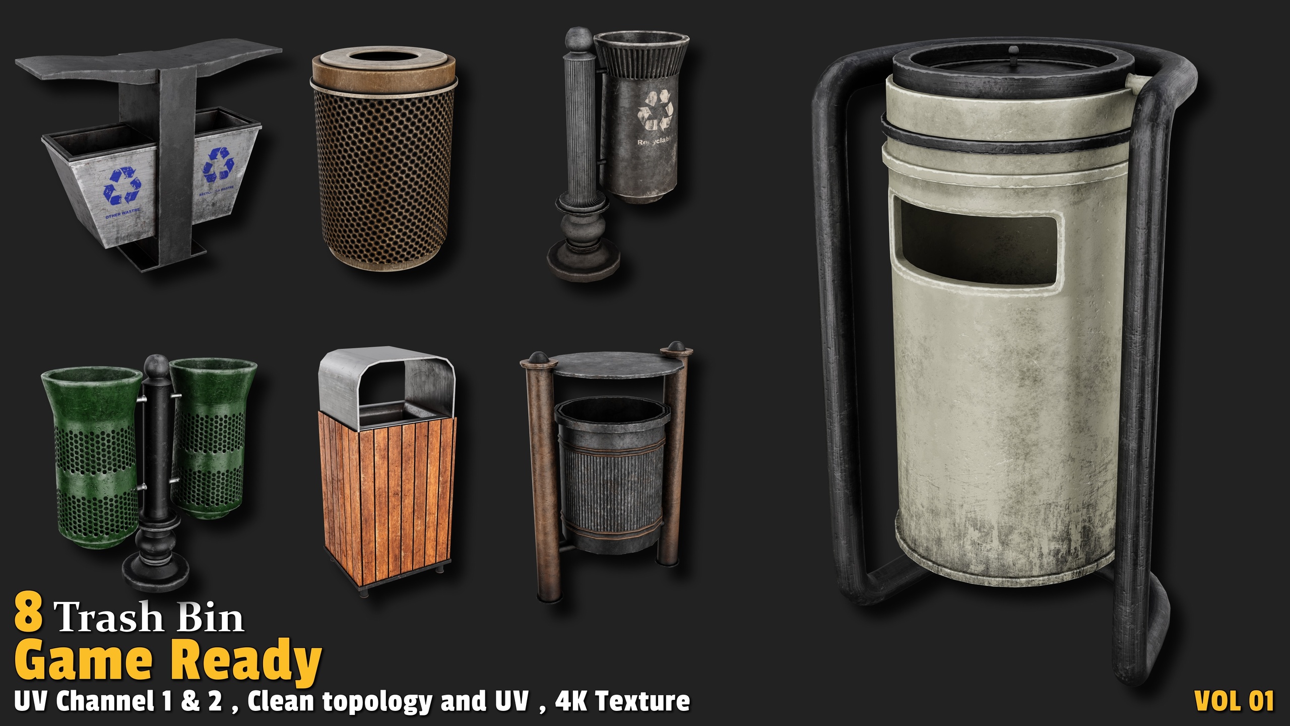 Media 1 for listing Trash Bin | Game Ready-VOL01