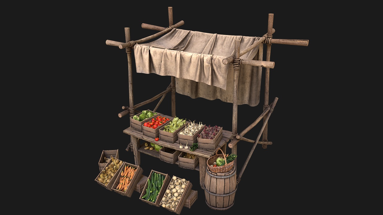 Media 1 for listing Medieval Market Vegetable Stalls Tent Bazaar Food Pack