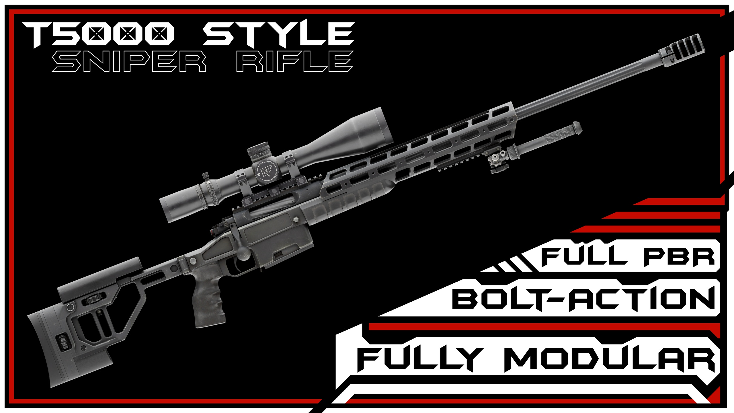 Media 1 for listing T5000 Style Sniper Rifle | Bolt-Action Precision | Modular | Gameready | FPS/TPS