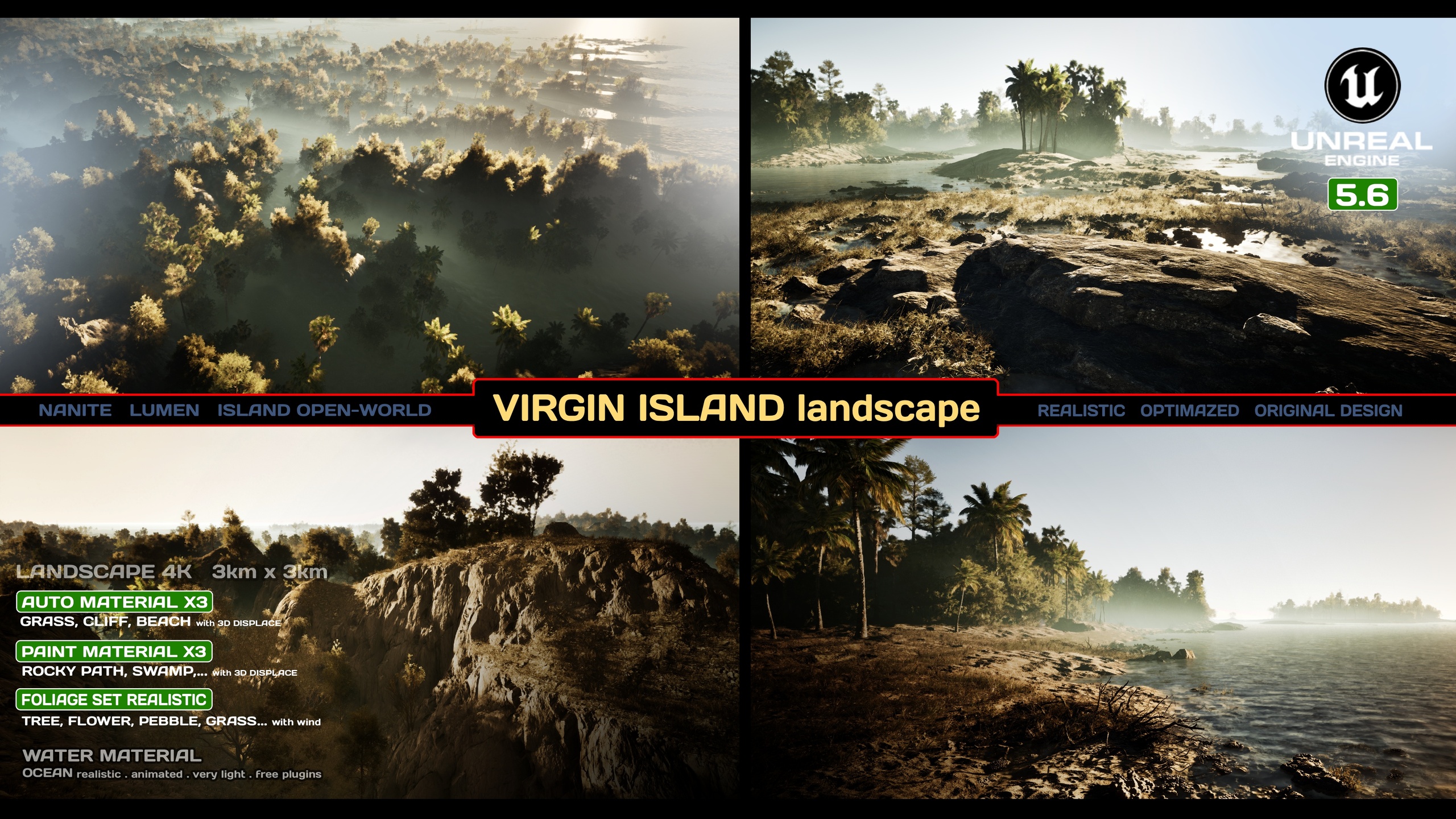 Media 1 for listing VIRGIN ISLAND landscape V2, open world pack 9 km2, realistic and natural beach