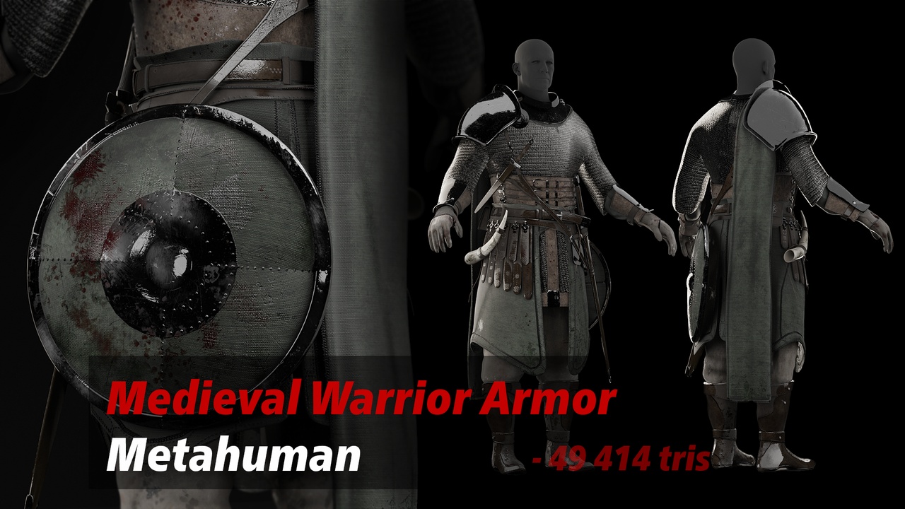 Media 1 for listing Warrior Armor Medieval | Metahuman Rig | Gameready | 4K awesome textures