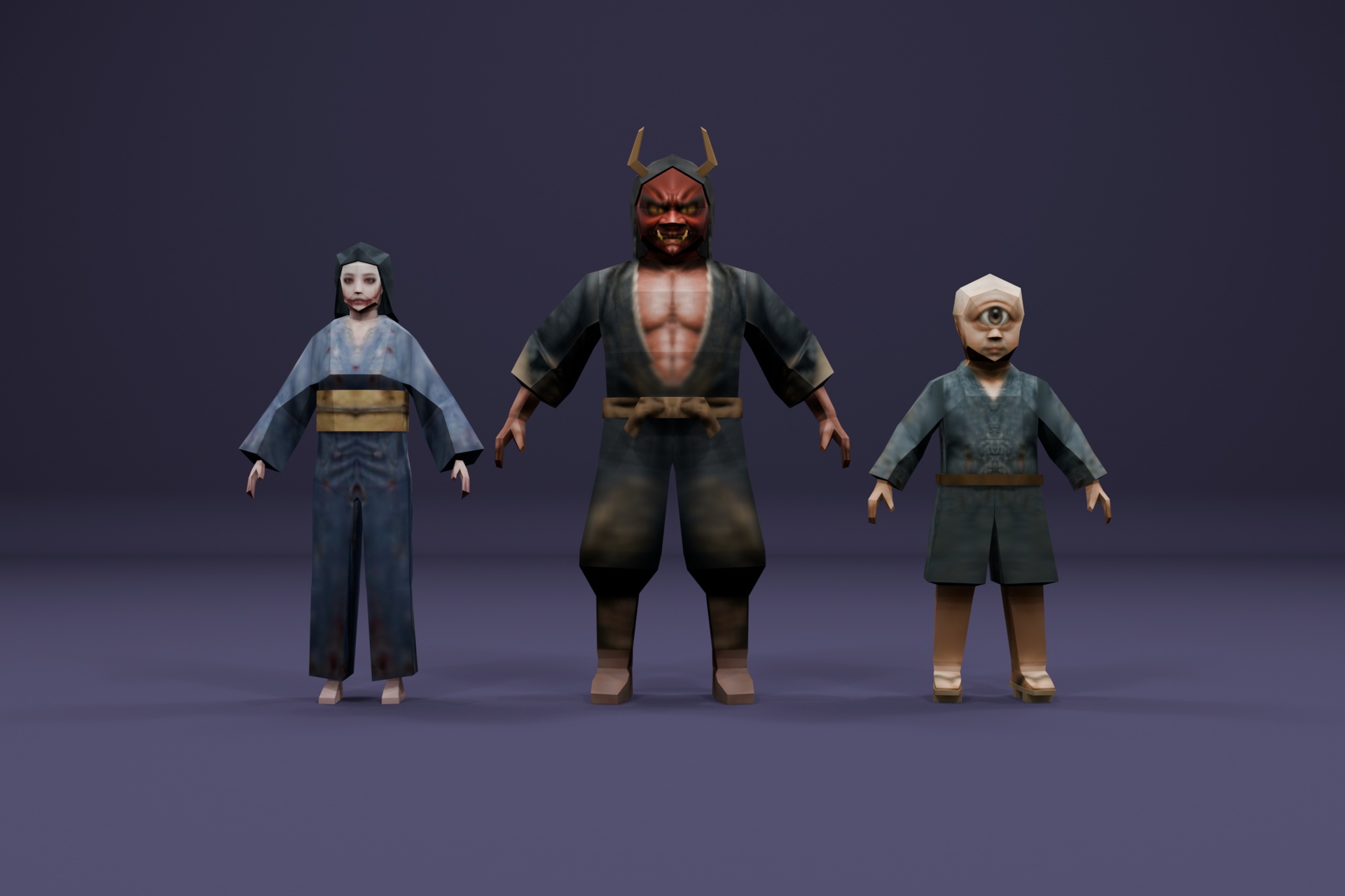 Media 1 for listing Low Poly Japanese Yokai Starter Pack - 3 Monster Characters