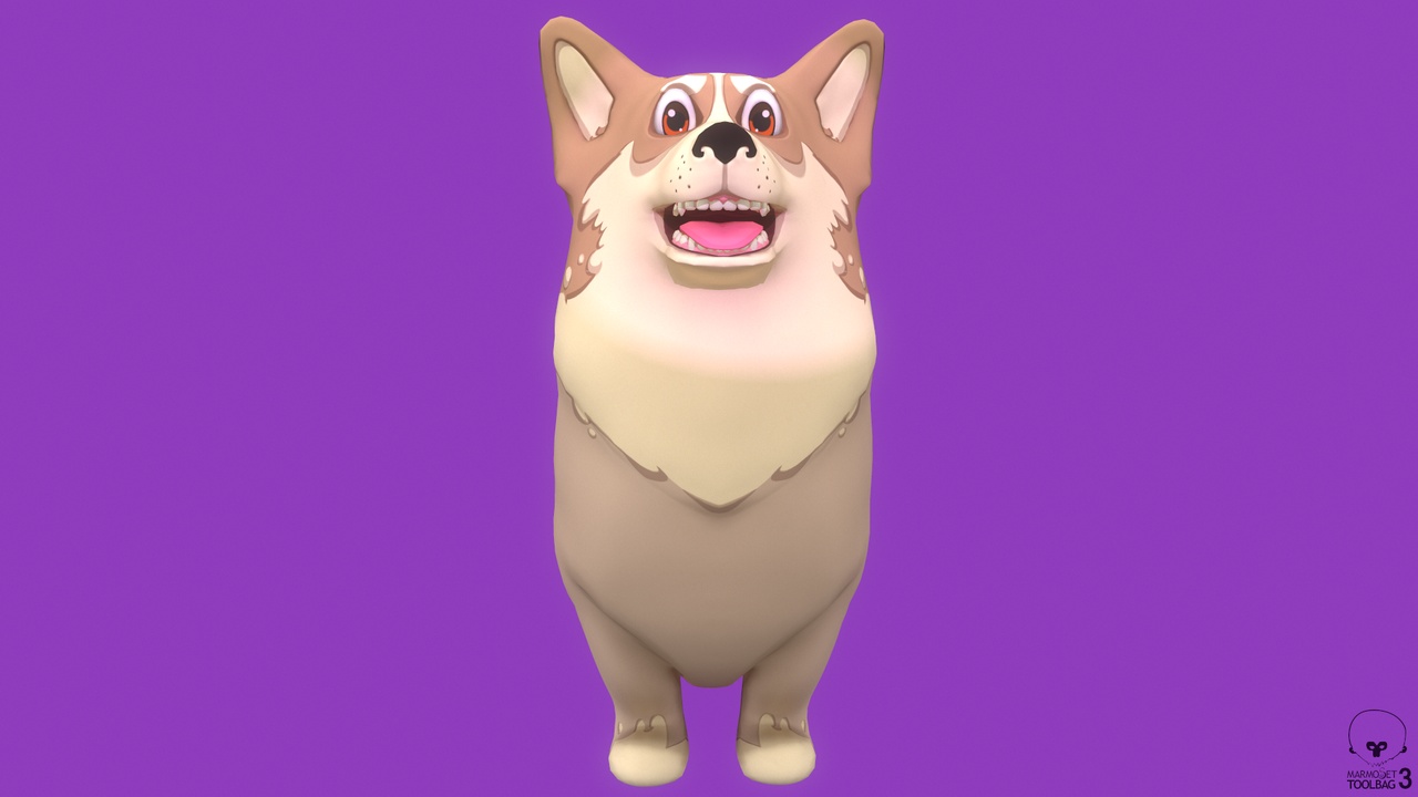 Media 1 for listing Stylized Striped Brown Welsh Corgy for Games and Animation Low-poly 3D model