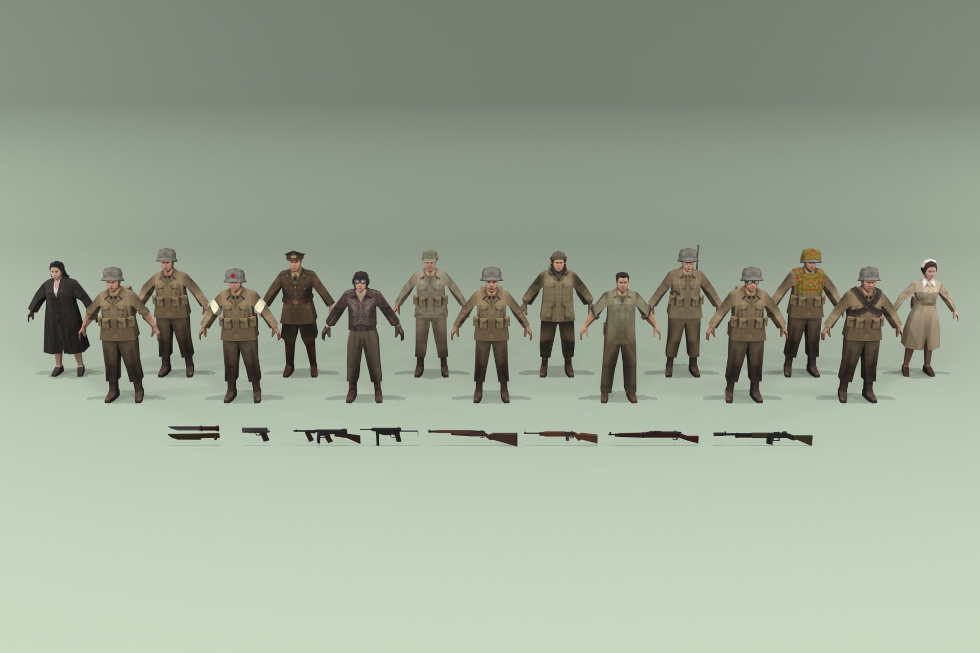 Media 1 for listing Low Poly War Complete Pack - 15 Soldiers & 8 Weapons (WWII)