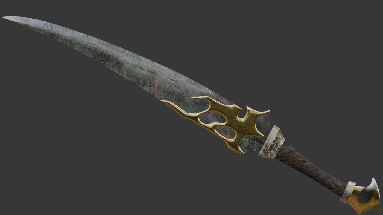 Media 1 for listing Dark Fantasy Curved Dagger | High Poly & Low Poly Game-Ready Weapon | PBR Asset