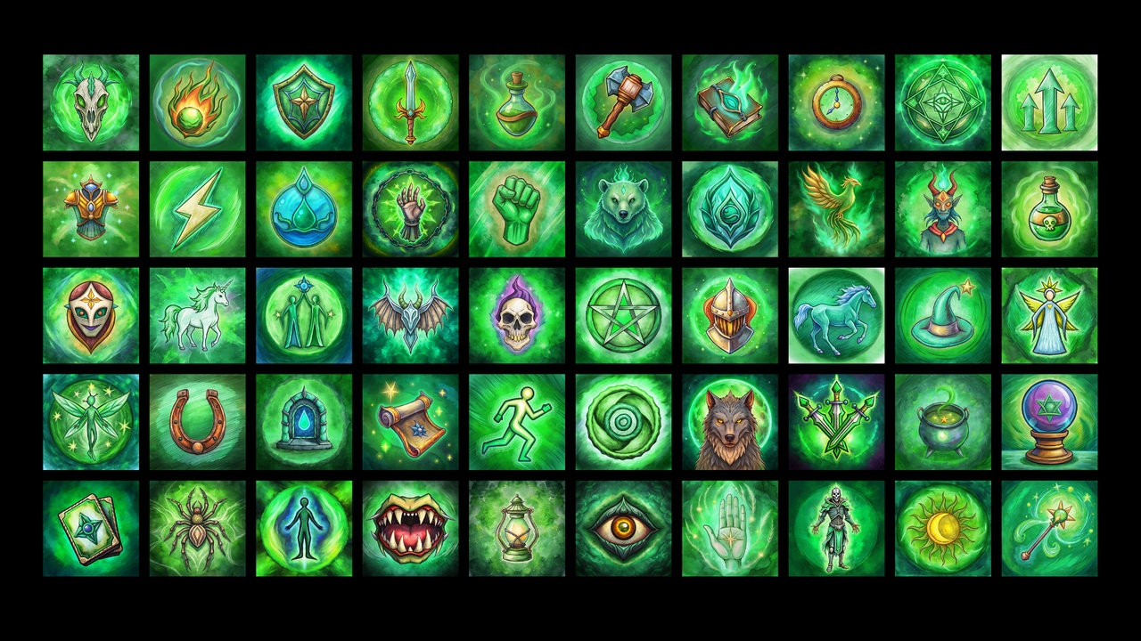 Hand-Painted Style Magic Icons Pack - 200 Unique 2D Assets for Fantasy RPGs 제품 등록을 위한 미디어 1개