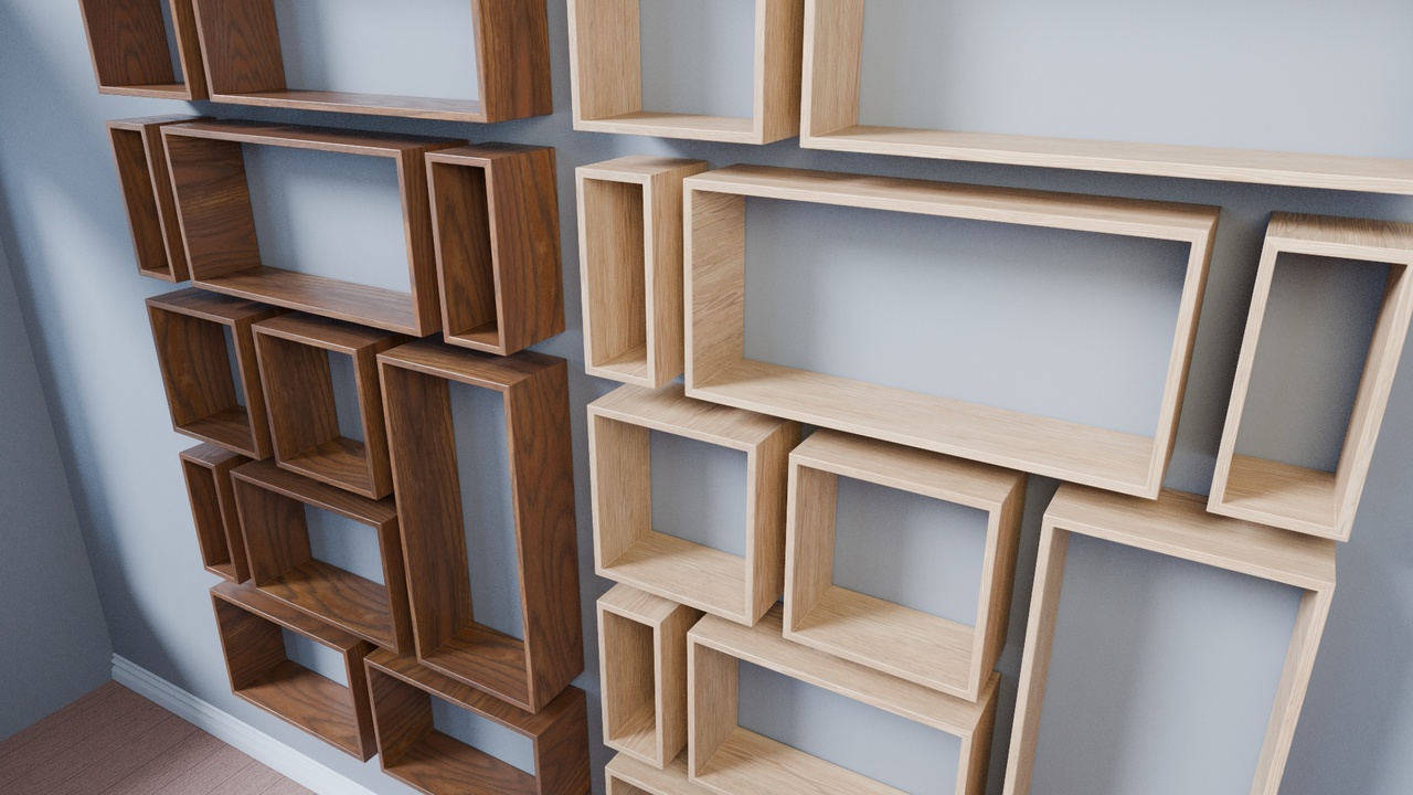 Media 1 for listing Wooden Box Wall Shelf with 2 Texture Option Low-poly