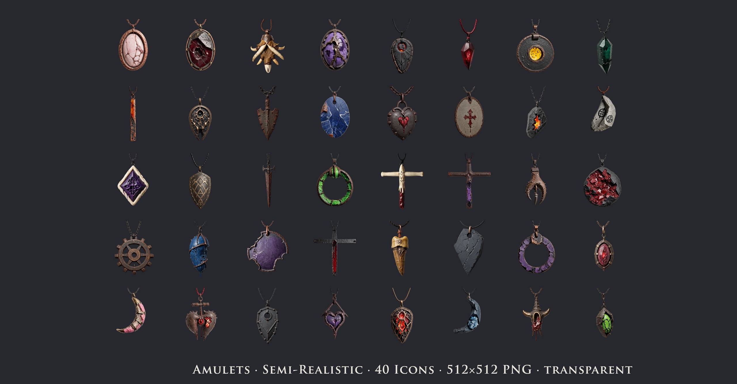 Media 1 for listing Amulets - 40 Semi-Realistic Icons [512x512 HD]