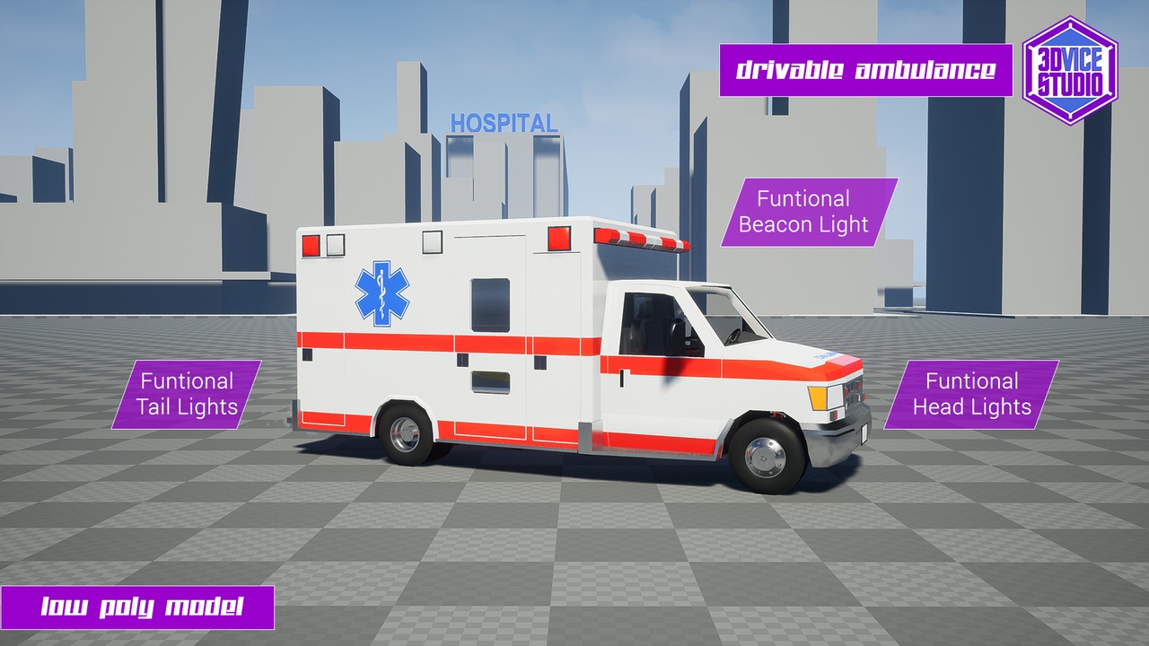 Media 1 for listing Drivable Low Poly Ambulance