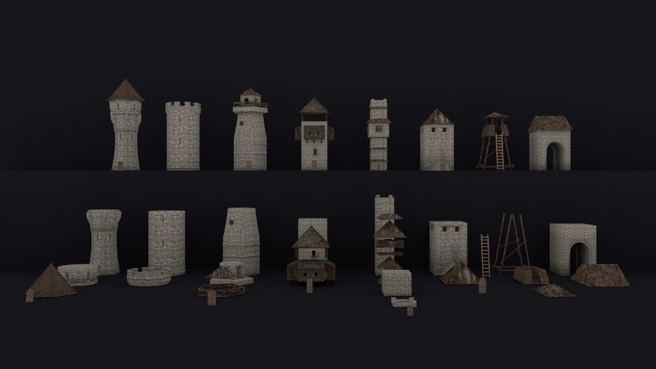 Media 1 for listing Medieval Watch Towers Pack – 8 Modular Towers (2K PBR)