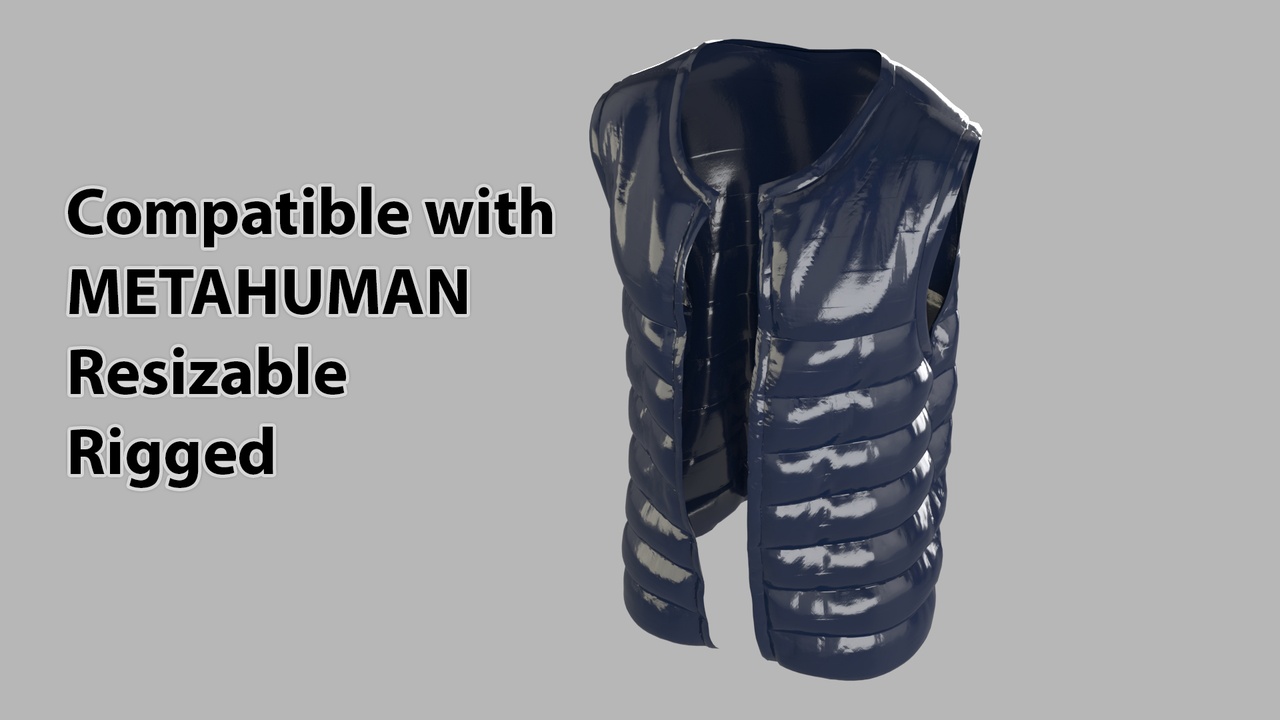 Media 1 for listing 3D Puffer Vest Jacket for MetaHuman All MH Bodies - Rigged