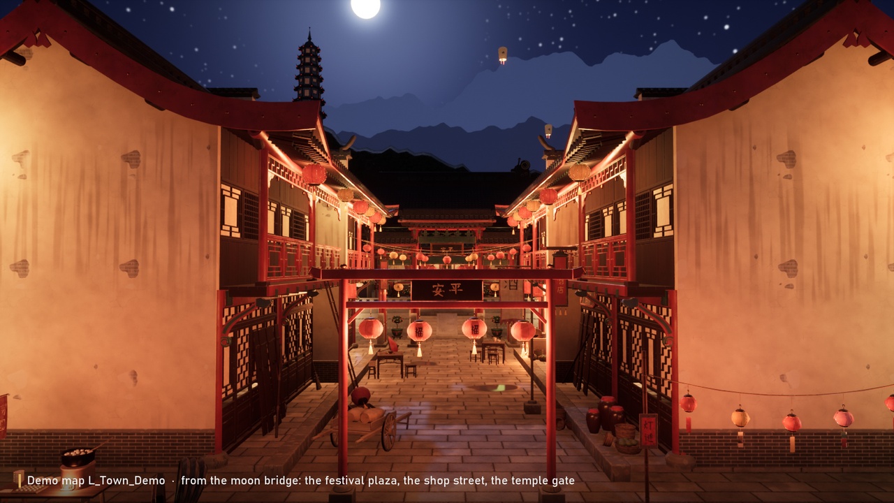 Media 1 for listing Stylized Chinese Town: Lantern Night Market & Temple | Modular Environment Kit