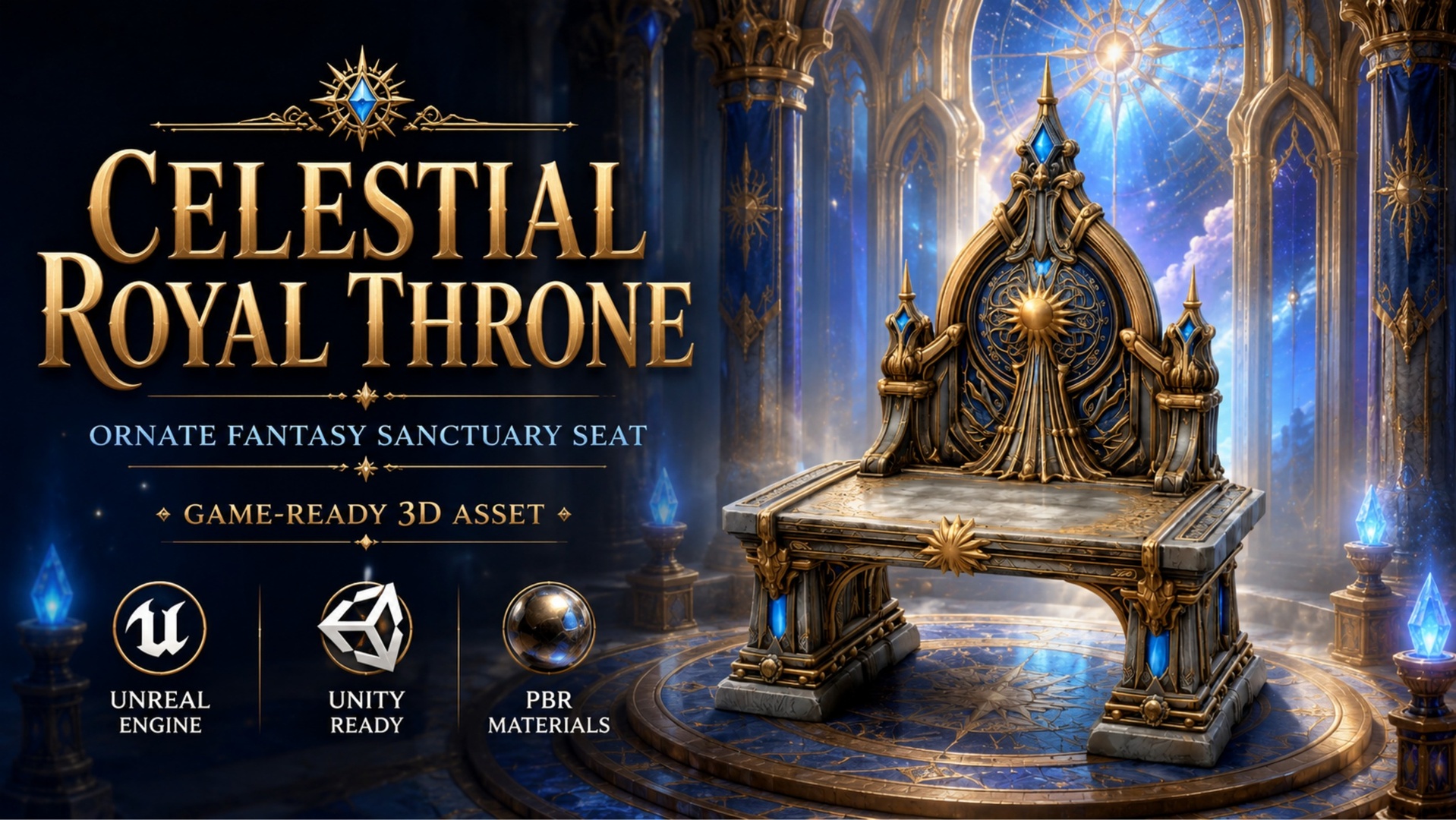 Media 1 for listing Celestial Royal Throne – Ornate Fantasy Sanctuary Seat