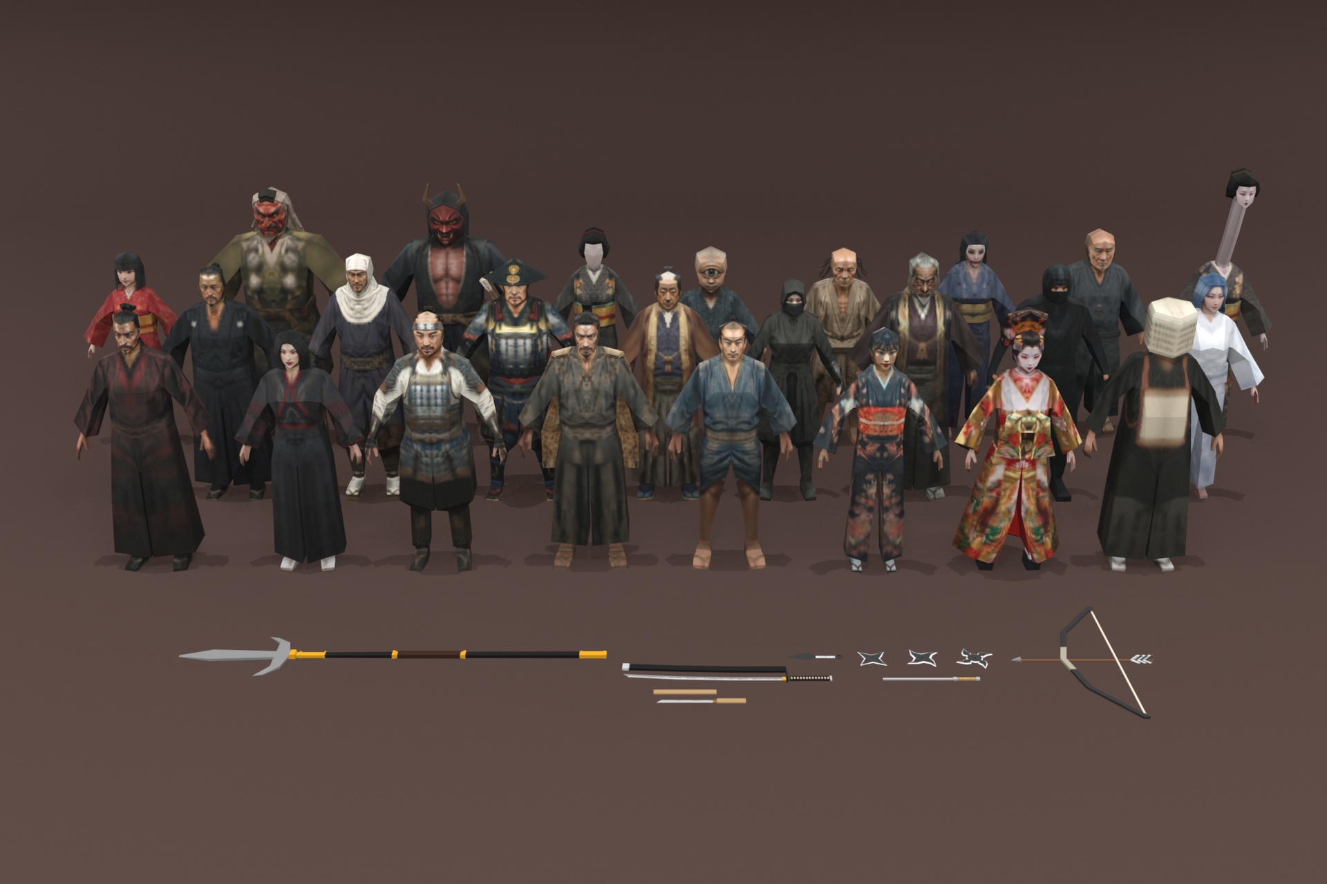 Media 1 for listing Low Poly Samurai Mega Pack - 25 Characters & 9 Weapons Bundle
