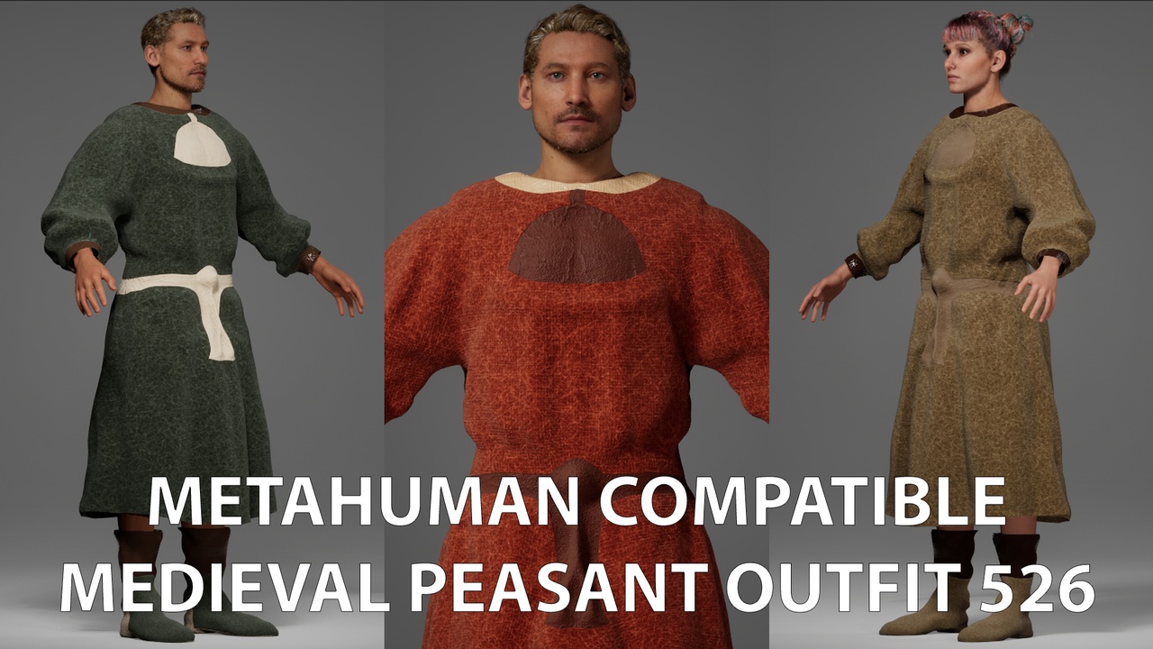 Media 1 for listing MetaHuman Compatible Medieval Peasant Outfit 526