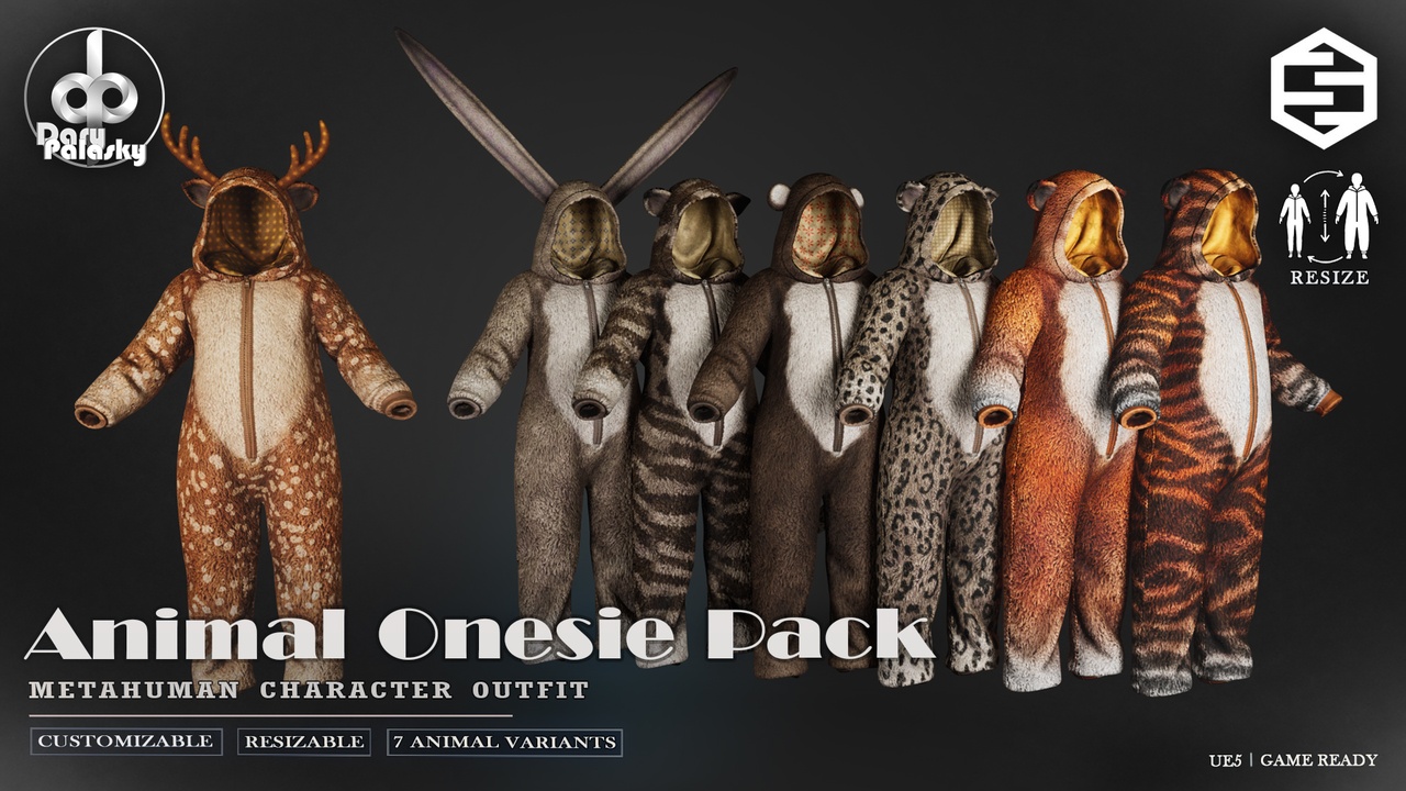 Media 1 for listing Animal Onesie Pack – MetaHuman Outfit | 7 Variants | UE5