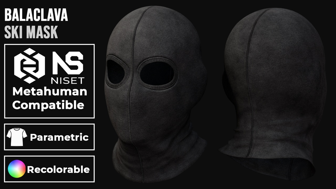 Media 1 for listing Balaclava 02 - Recolorable Parametric Ski Mask for Metahuman MH UE5 MHPKG