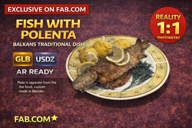 Fish with Polenta | Balkan Food Photogrammetry 3D Model — Cobalt Game Assets