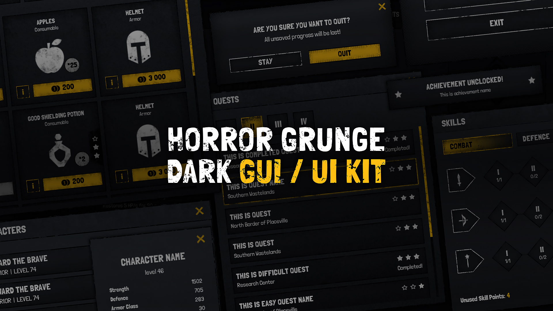 Horror / Grunge / Military / RPG Dark GUI / UI KIT + psd/ai source ...