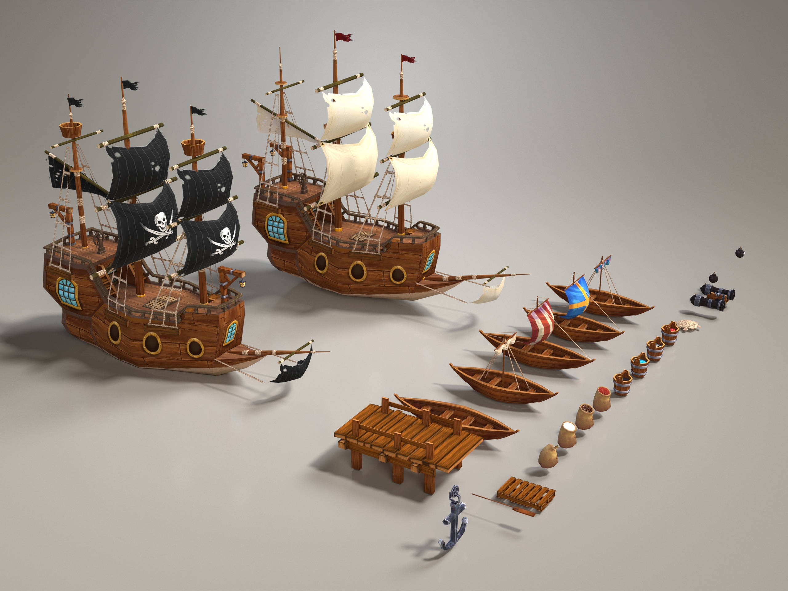 Media 1 for listing Cartoon Pirate Ship Game 3D Asset Pack Low‑poly