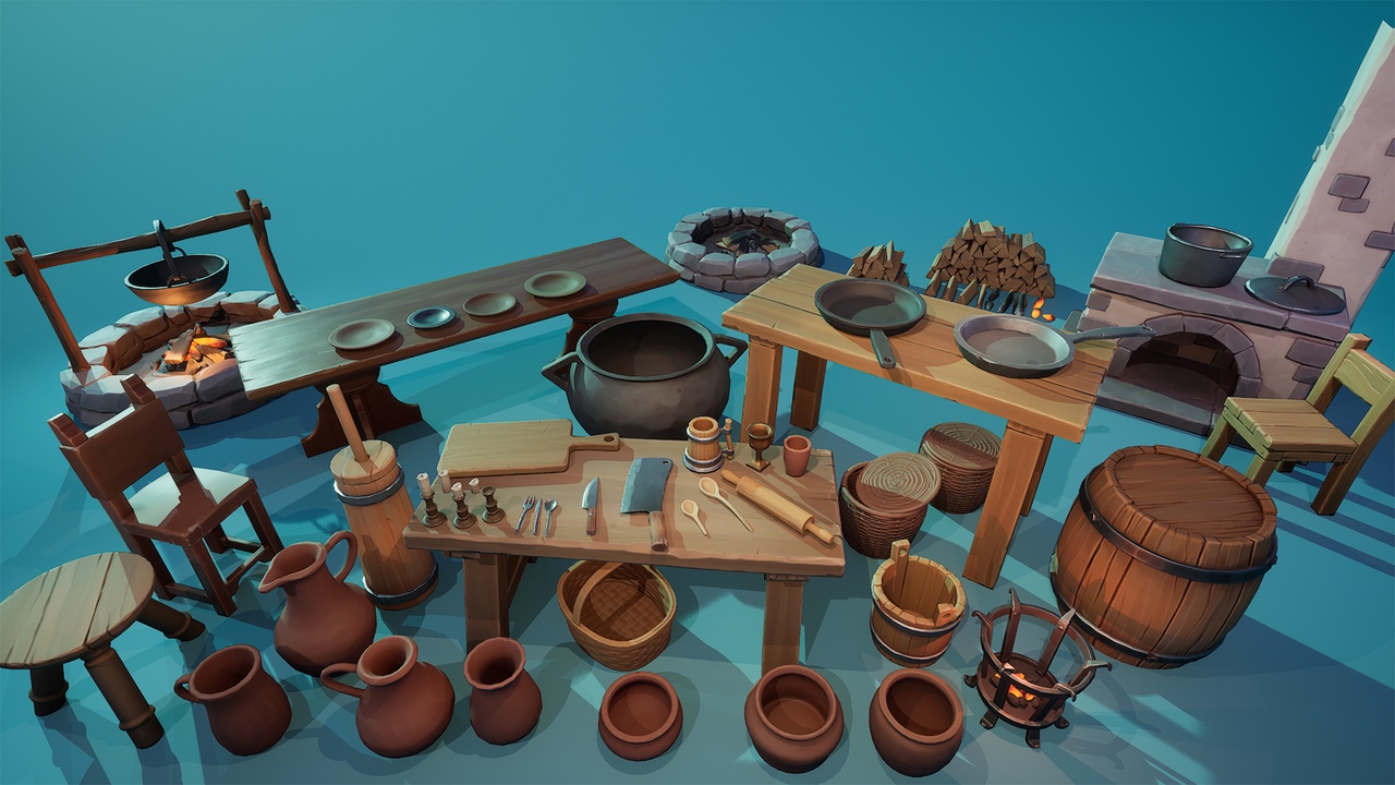 Media 1 for listing Stylized Medieval Kitchen Props