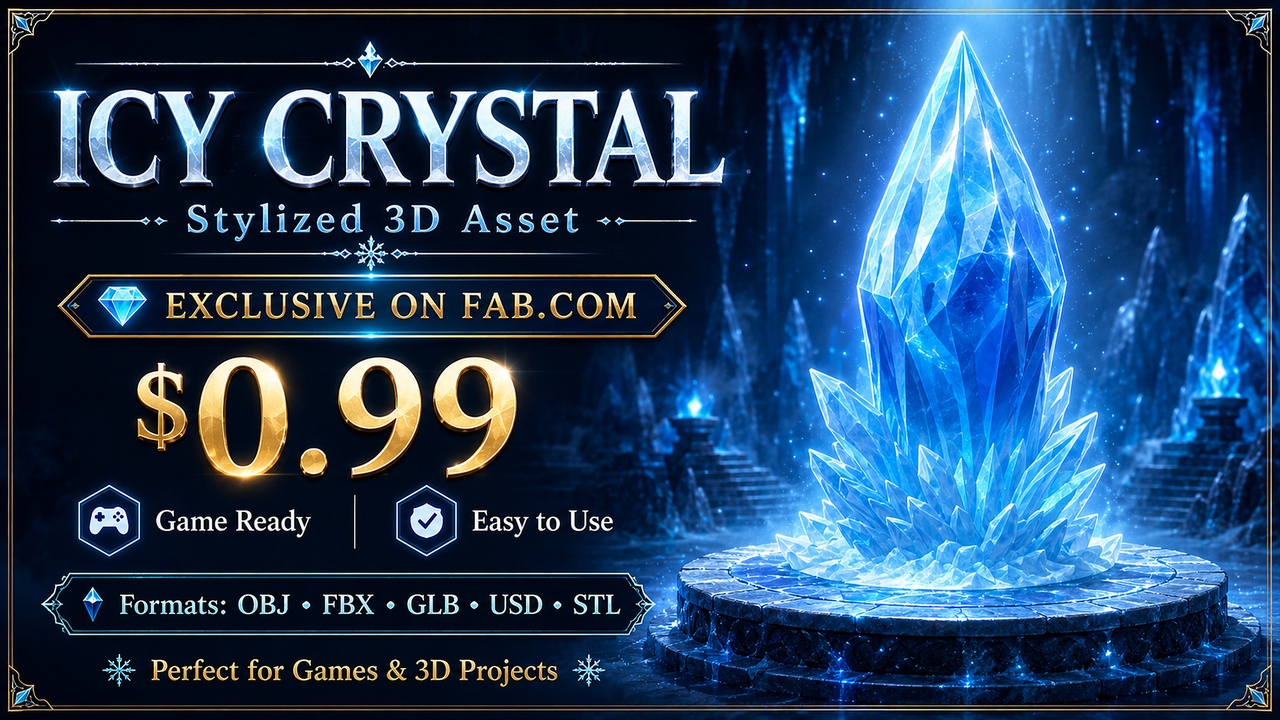 Media 1 for listing Icy Crystal | Stylized Fantasy Ice Crystal | Game Ready