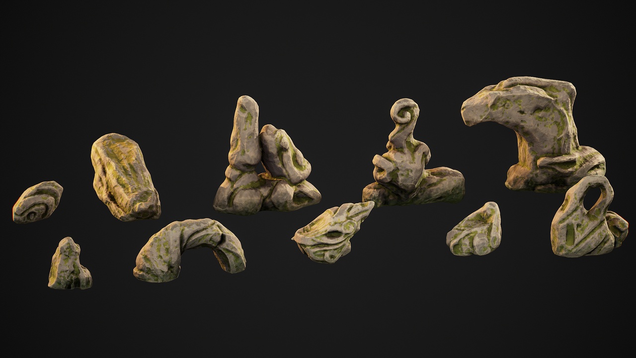 Media 1 for listing Stylized Rock Pack | Texture Variants | Game-Ready Environment Props