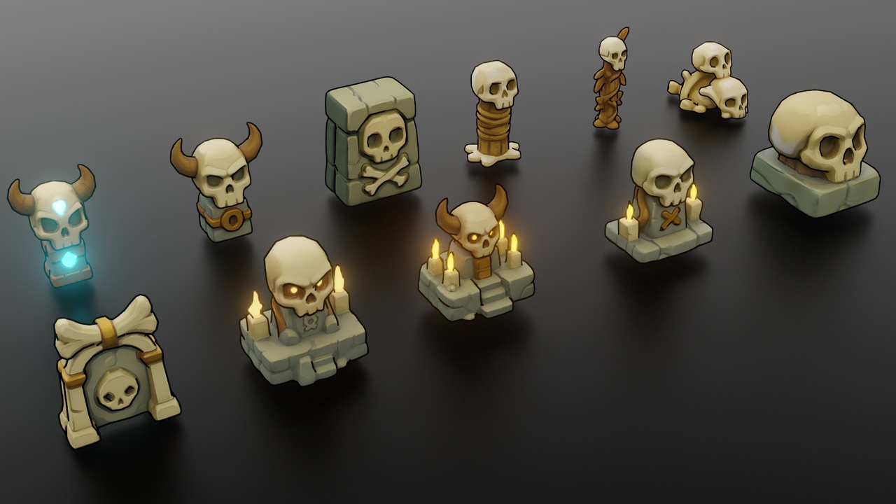 Media 1 for listing Stylized Glowing Skulls Tilebased Mobile Game Assets Vol1 - GameReady - LowPoly