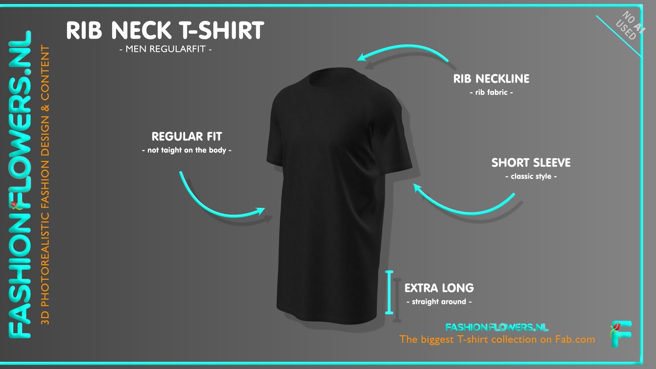 Media 1 for listing Black Colour Extra Long Short Sleeve T-shirt | Ribbed Round Neck | Straight Hem