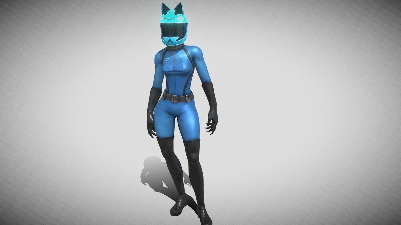Media 1 for listing Cat Helmet Racer Blue Rigged