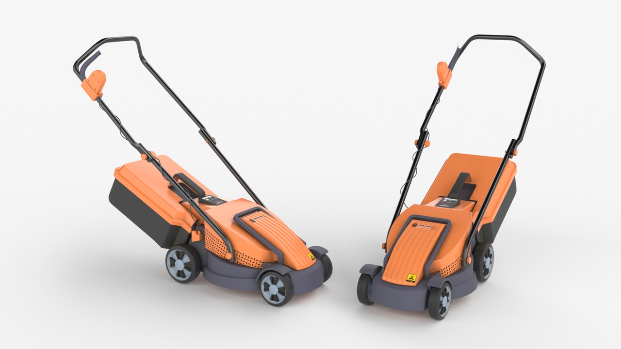 Media 1 for listing Electric Orange Lawn Mower with Grass Collector