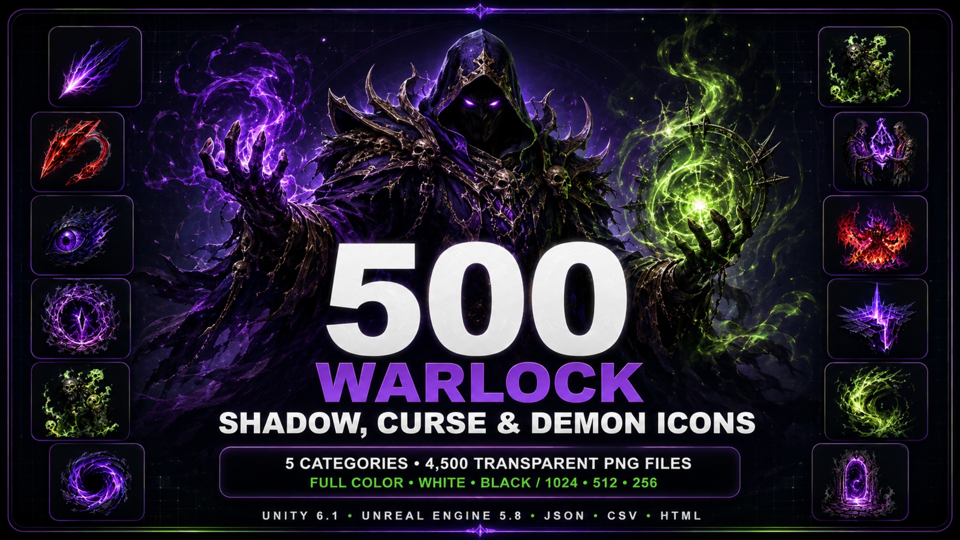 Media 1 for listing 500 Warlock Shadow, Curse & Demon Ability Icons