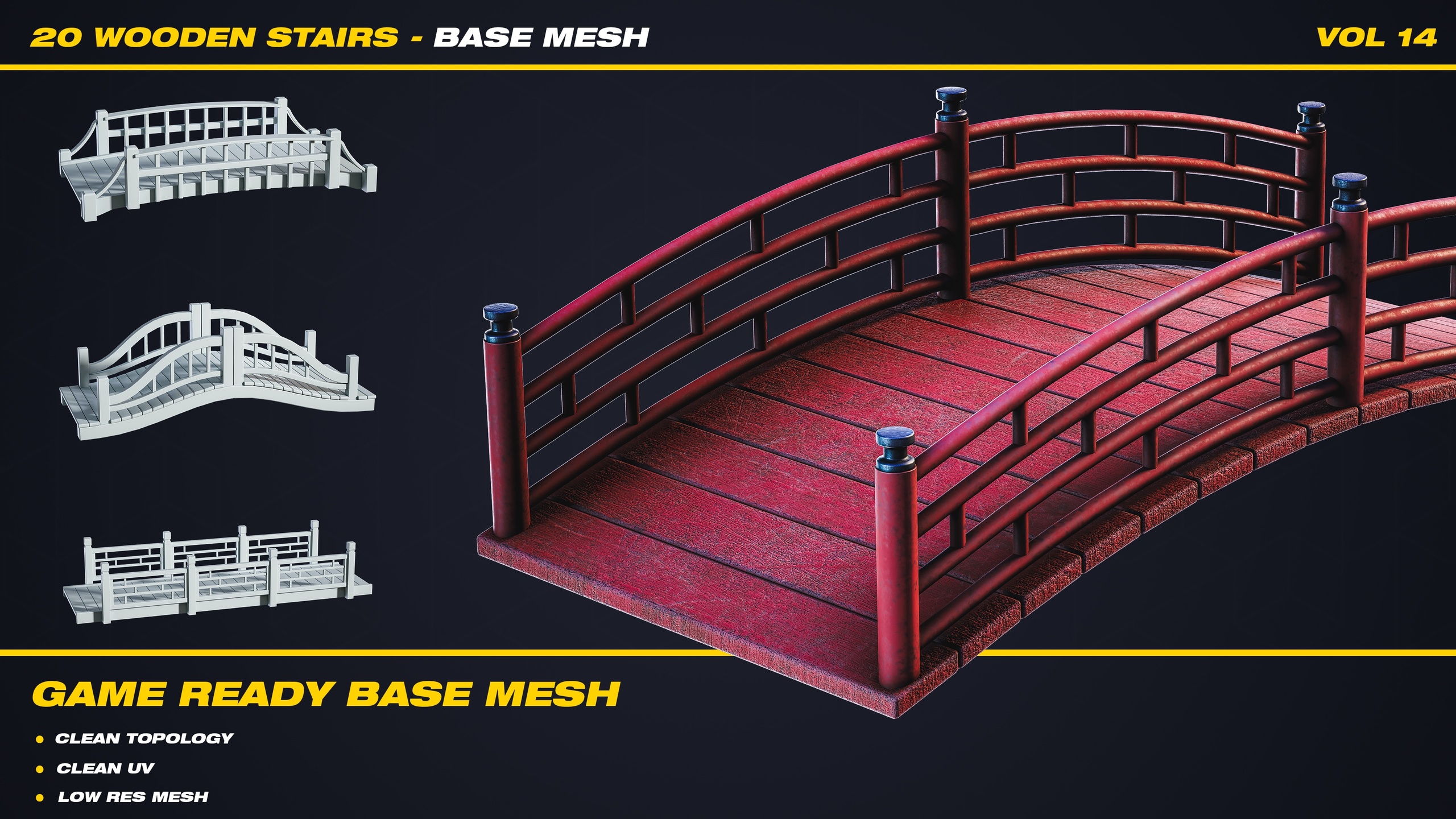 Media 1 for listing 20 Wooden Stairs Base Mesh - VOL 14 ( Game Ready )