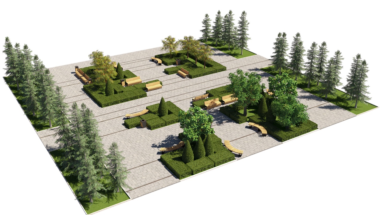 Media 1 for listing Modern Public Square Kit with Modular Seating and Greenery