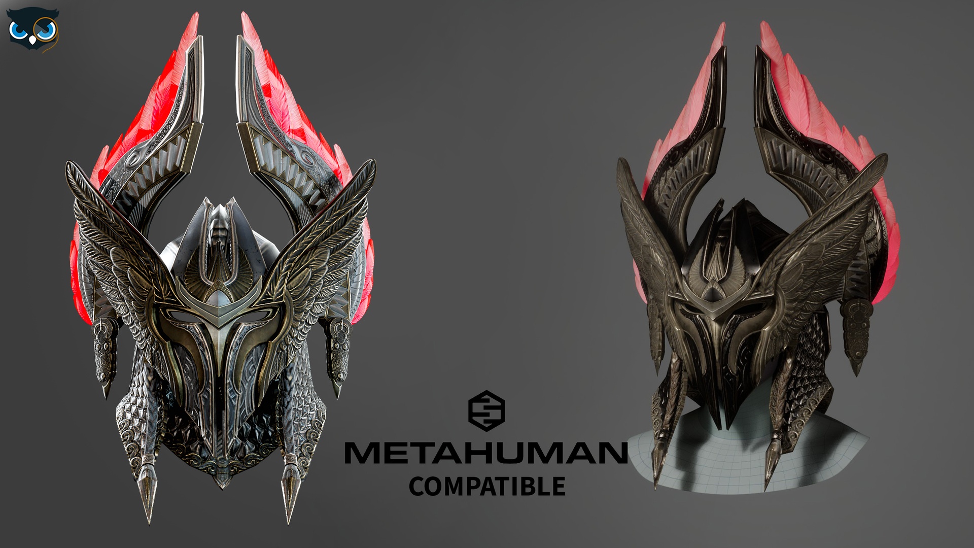 Media 1 for listing Fantasy Helmet with Wings and Red Accents