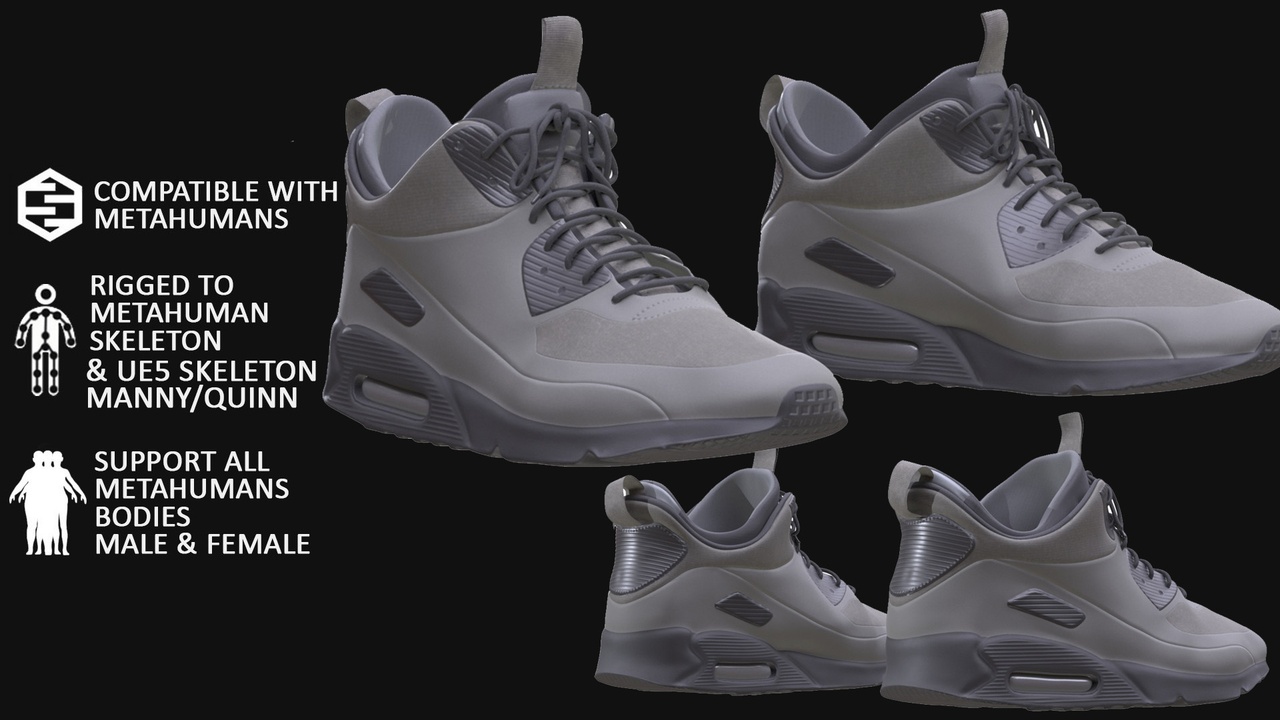 Media 1 for listing 3D Sneakers Model For Metahuman 139 - All MH Bodies & UE5 Skeletons - Rigged