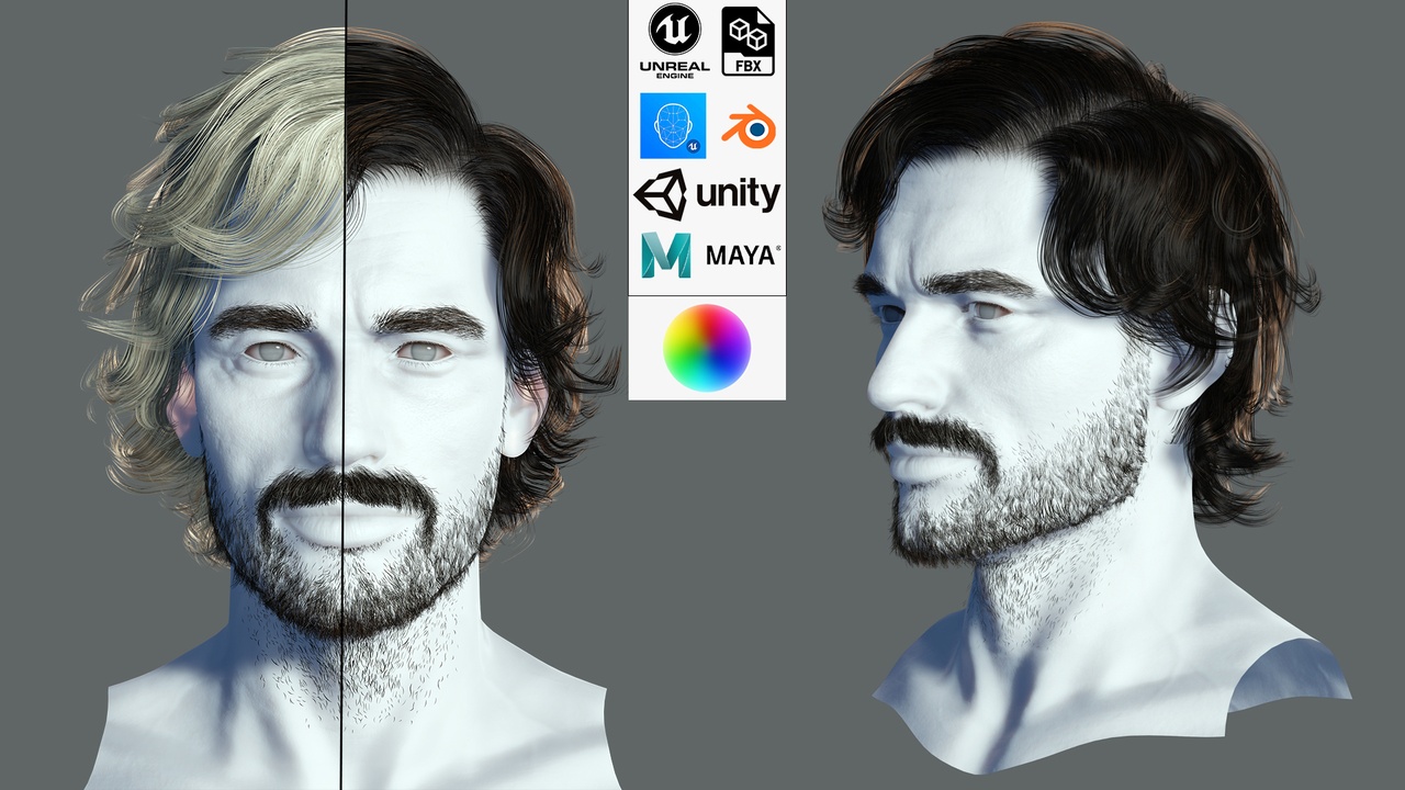 Media 1 for listing Realtime hair man low poly Hairstyle 2