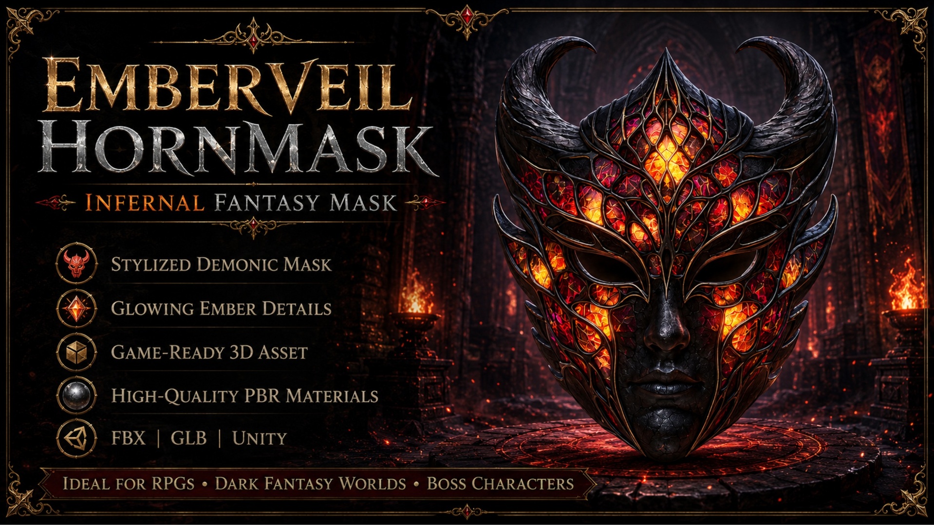 Media 1 for listing Emberveil Hornmask – Infernal Fantasy Demon Mask