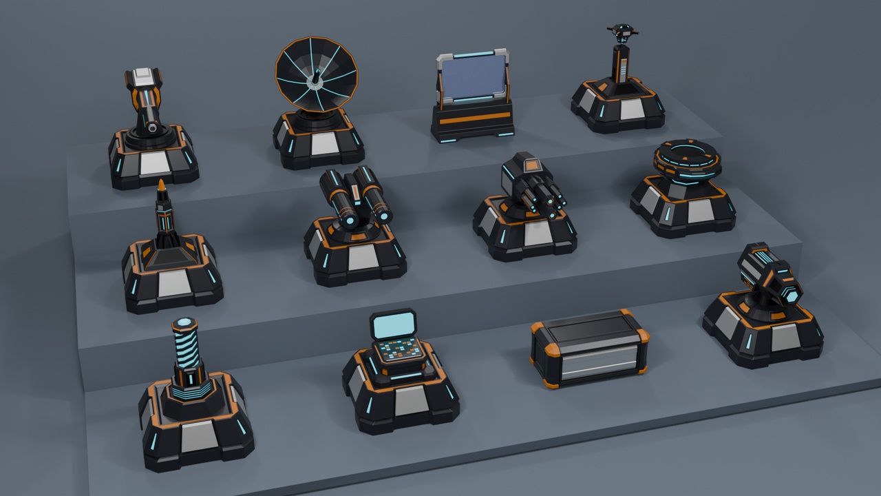 Media 1 for listing Low Poly Sci-Fi Turrets Expansion Pack D-006