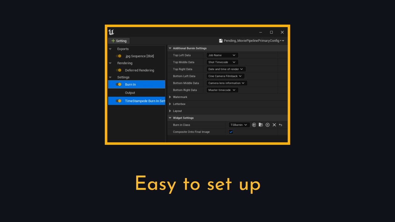 Media 1 for listing TimeStampede - Burn-In Customizations for Movie Render Queue