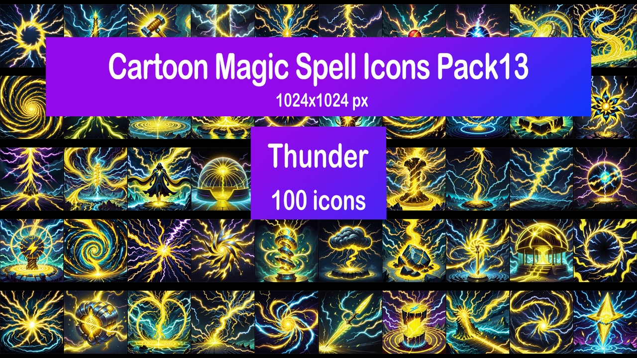 Media 1 for listing Cartoon Magic Spell Icons Pack13 - Thunder