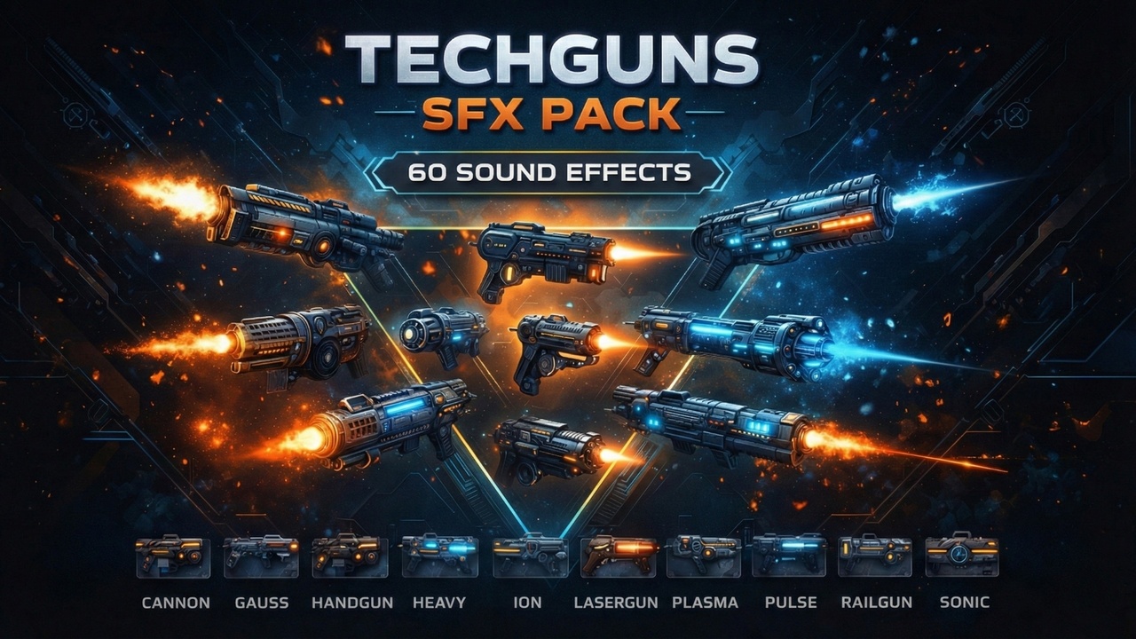 Media 1 for listing TechGuns – Futuristic Weapon SFX Pack (60 Sci-Fi Gun Sounds)