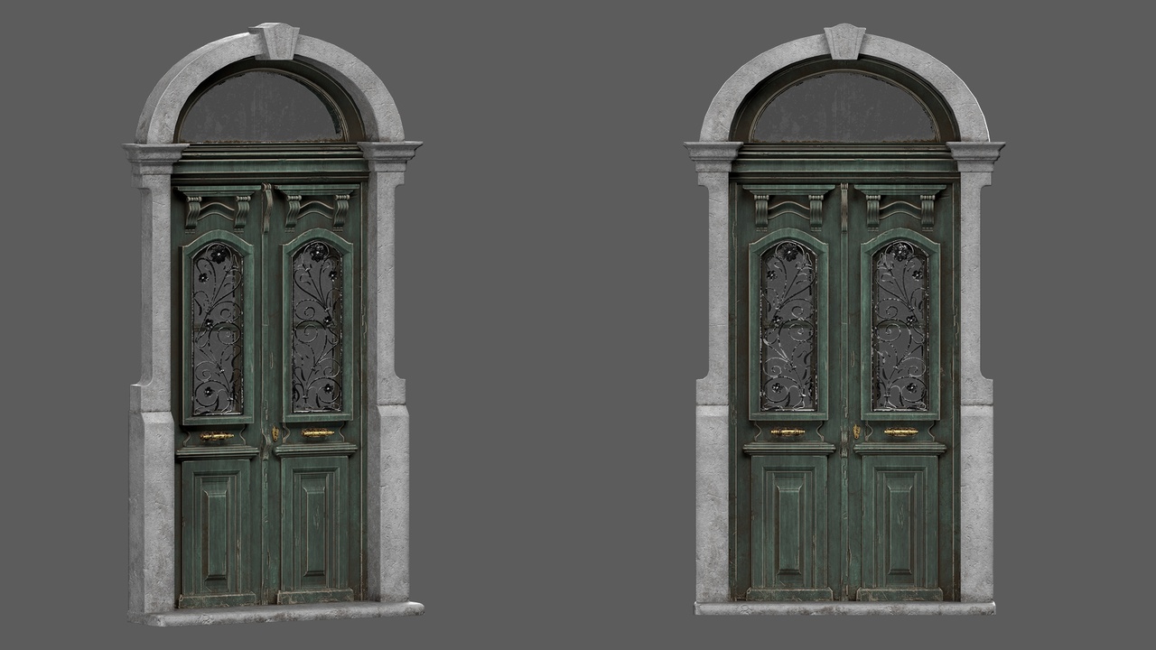 Media 1 for listing Green Wooden Door With Metallic Ornament On Windows
