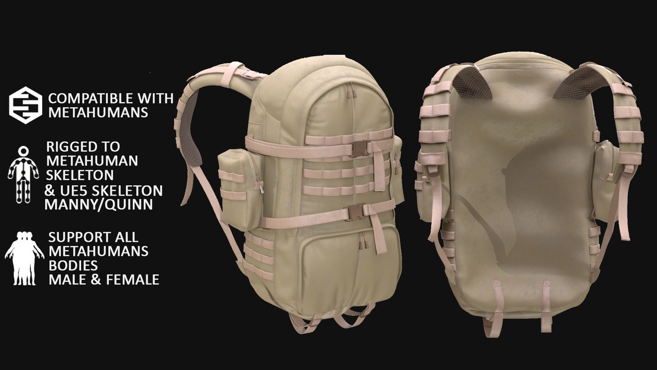 Military Backpack 98 - All MH Bodies & UE5 Skeletons - Rigged 제품 등록을 위한 미디어 1개