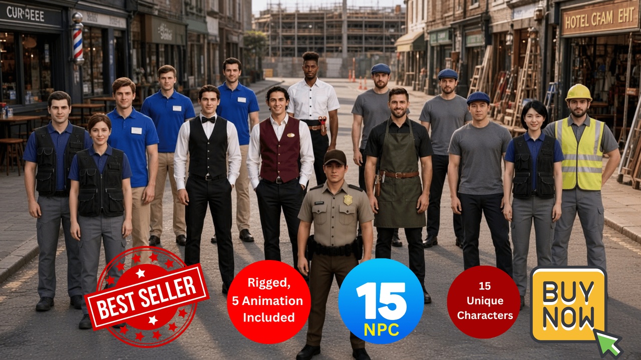Media 1 for listing NPC Pack 15 Rigged Shop Street Trades Characters Game Ready