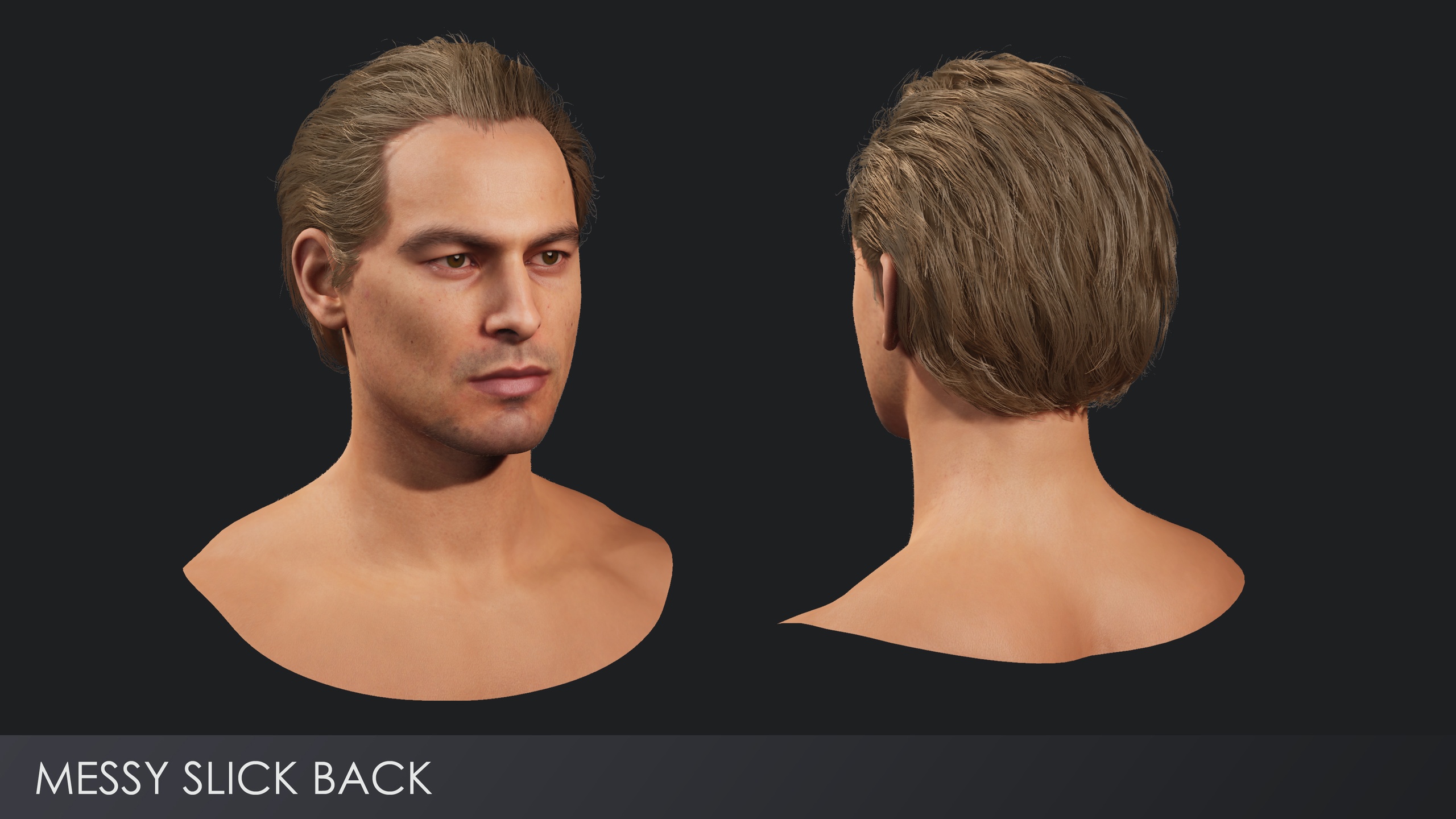 Media 1 for listing Realistic male hairstyles, pack #5 | Rigged, game-ready, low-poly