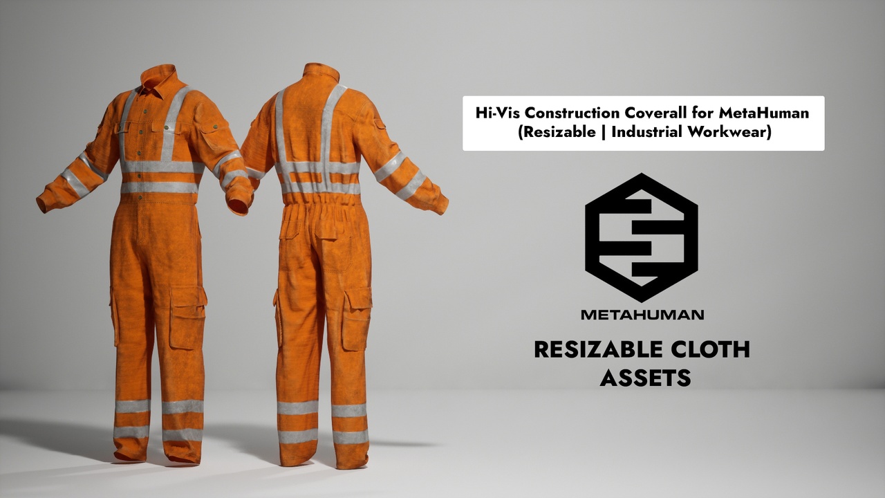 Media 1 for listing Hi-Vis Construction Coverall for MetaHuman (Resizable | Industrial Workwear)