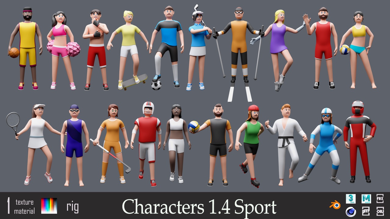 Cartoon characters 1 04 sport - Low-poly asset pack 제품 등록을 위한 미디어 1개