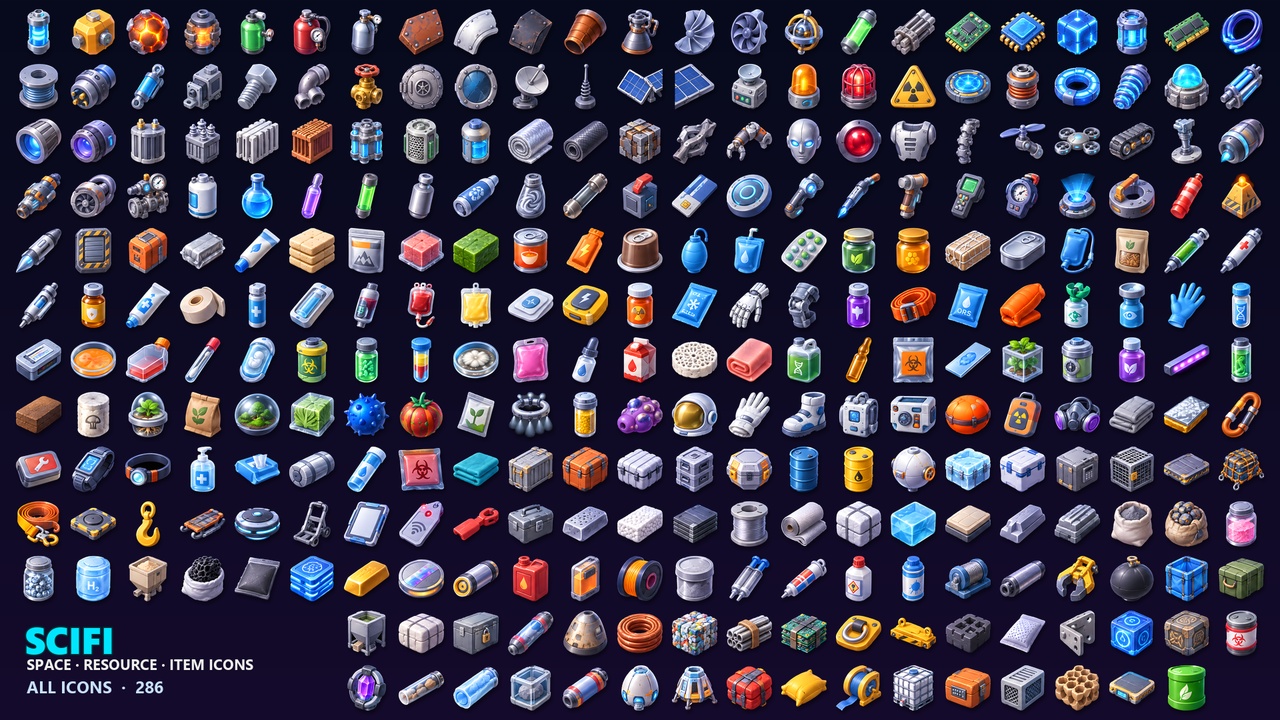 Media 1 for listing Sci-Fi Resource Icons - 286 Space Items
